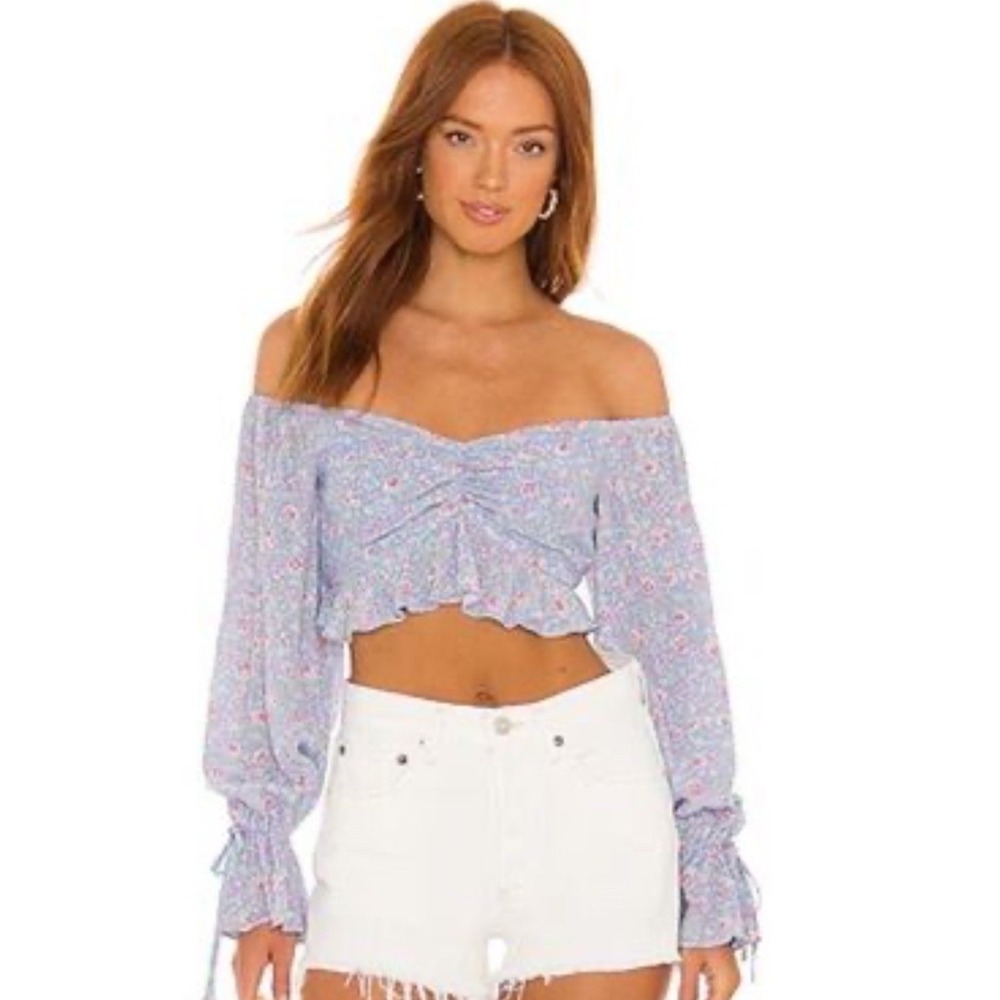 NWT MAJORELLE Paddy Top in Blue Meadow | REVOLVE Floral Cropped Women's XL